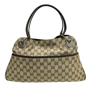 GUCCI GG Canvas Tote Bag Leather Handbag